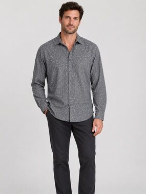 Men's Gray Long-Sleeve Printed Button-Up Shirt